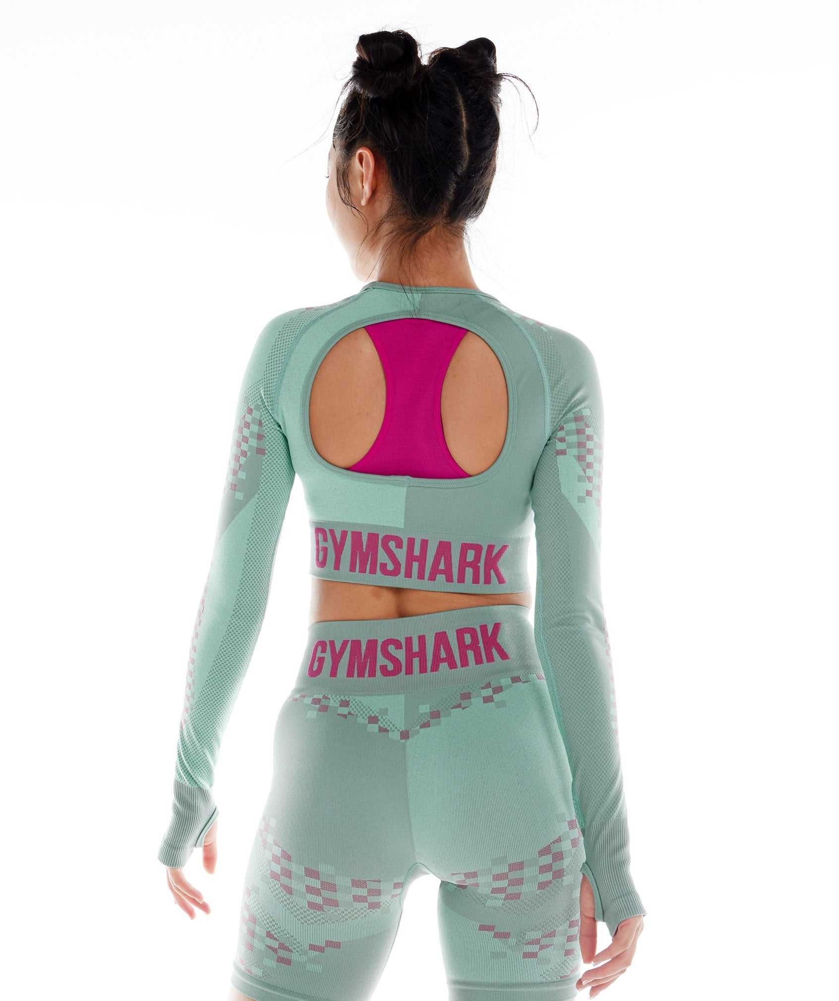 Najfatalniejszy Damskie Gymshark Wtflex Cyborg Seamless Long Sleeve Crop Niebieskie Różowe Niebieskie | QLBS79312