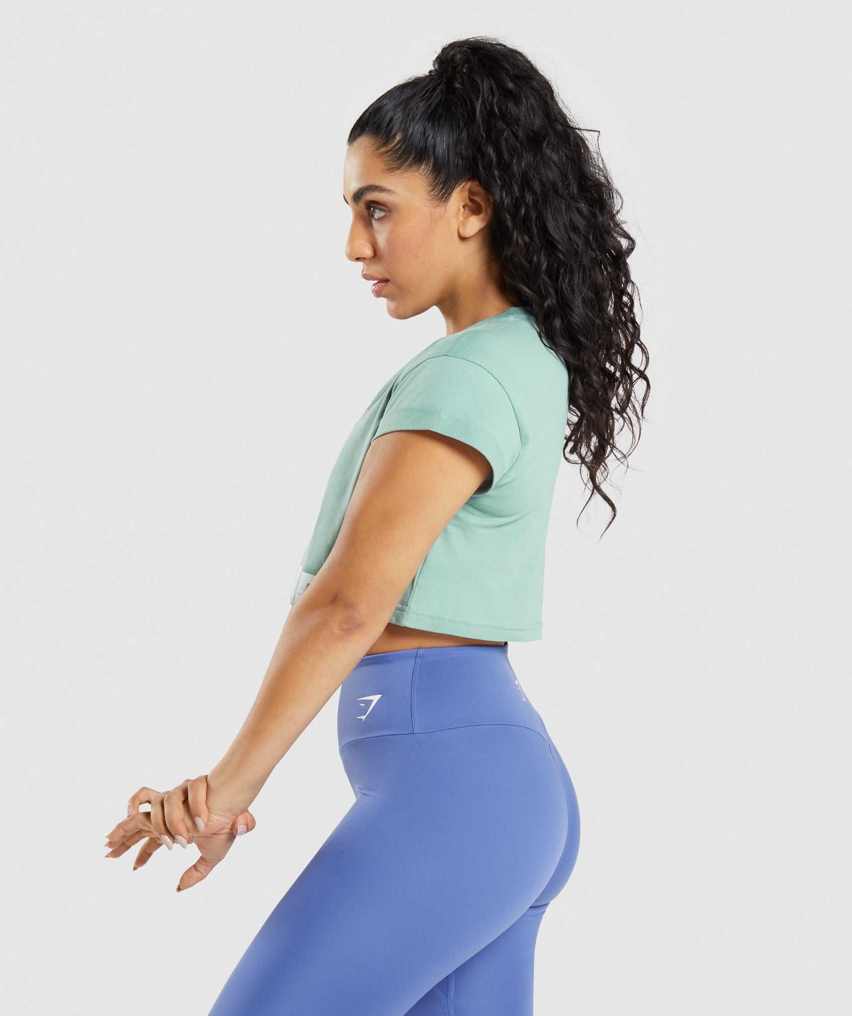 Podkoszulki Damskie Gymshark Fraction Crop Niebieskie | FNVT65490