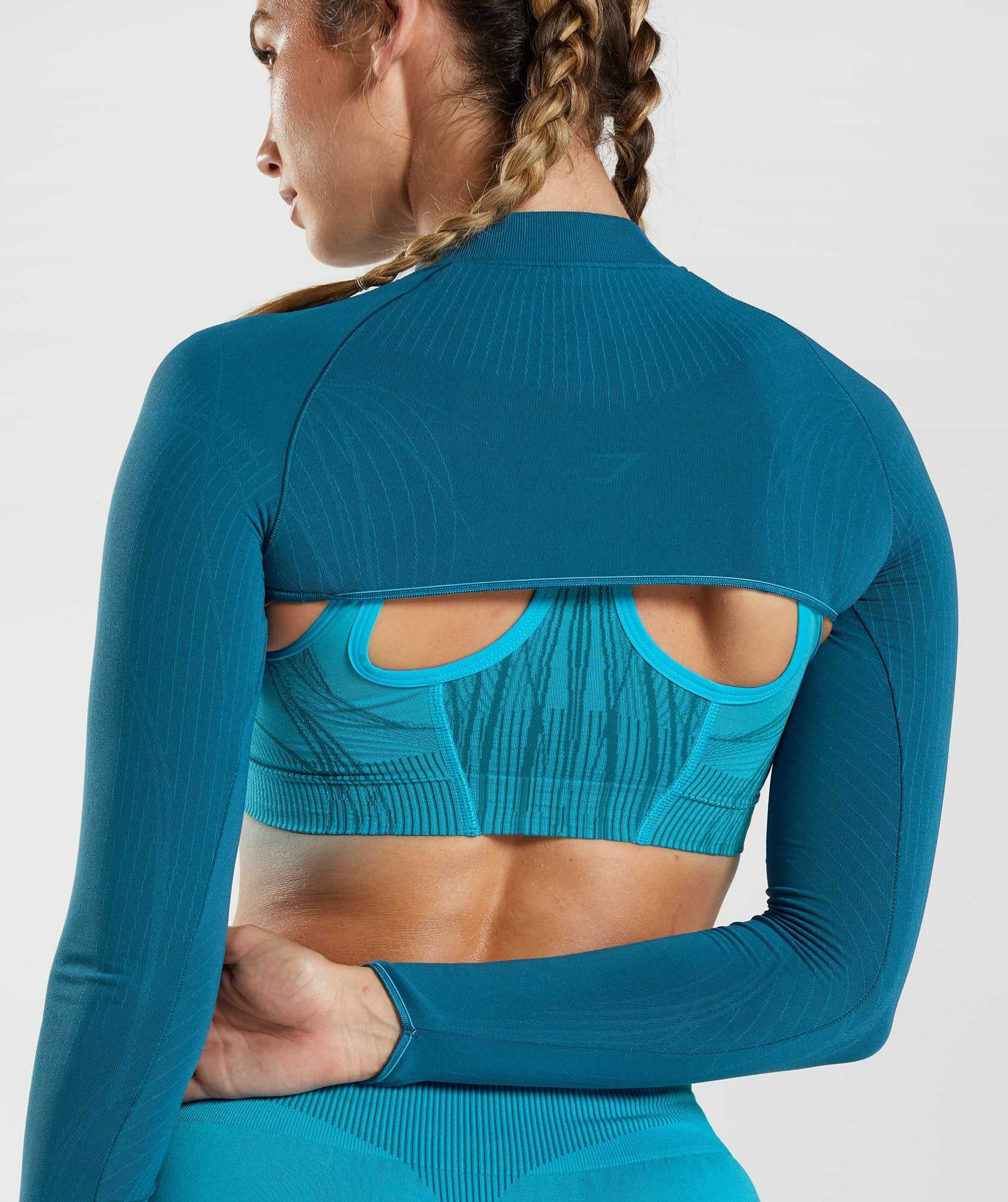 Pulowery Damskie Gymshark Apex Seamless Shrug Niebieskie Ciemny Szare Niebieskie | QXCJ91670