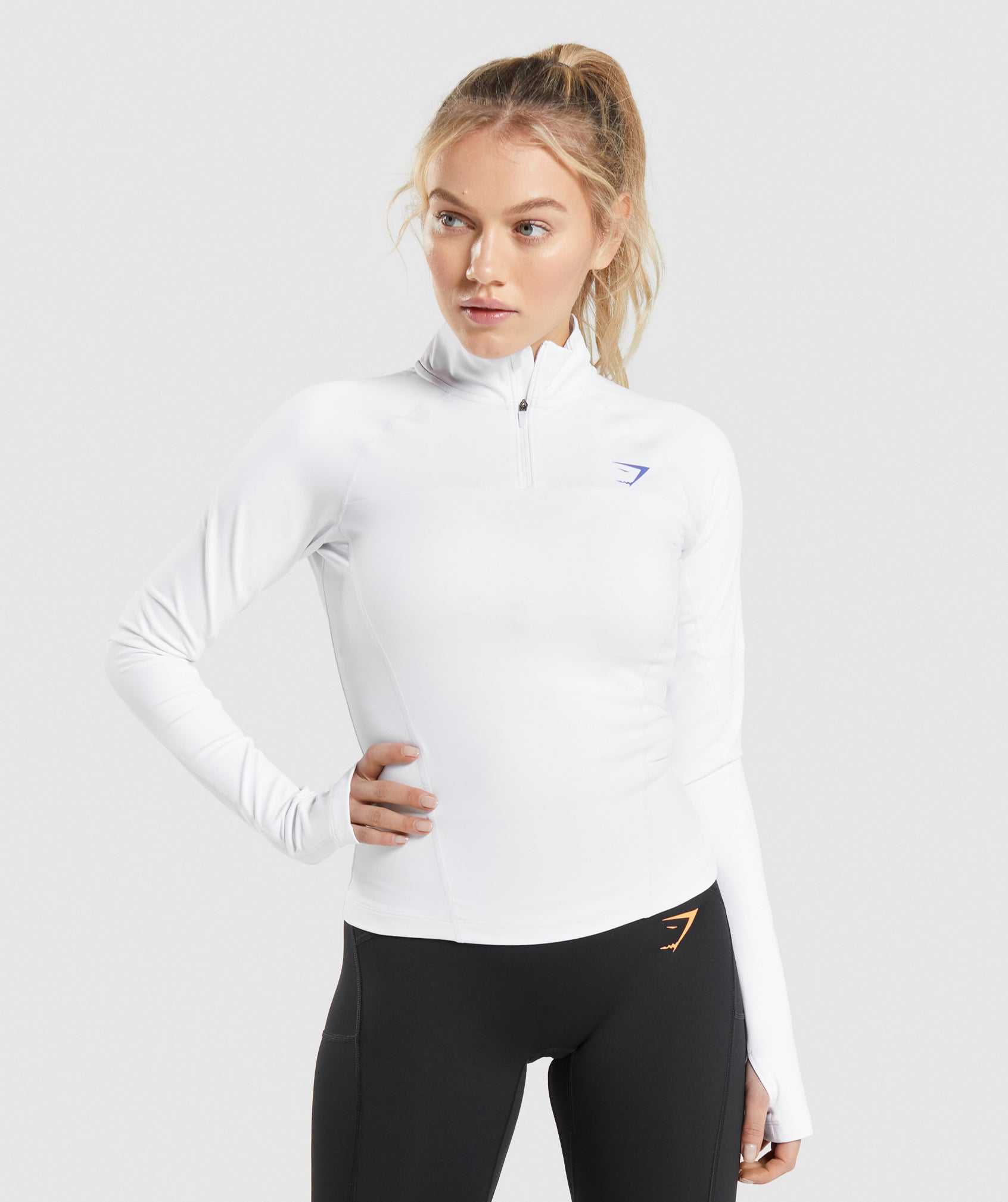 Pulowery Damskie Gymshark Pulse 1/4 Zip Białe | HIXZ74609