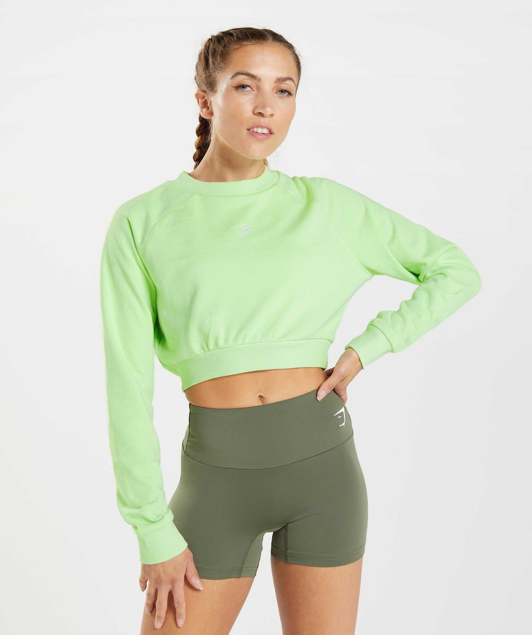 Pulowery Damskie Gymshark Treningowe Cropped Swetry Zielone | IWEK82697