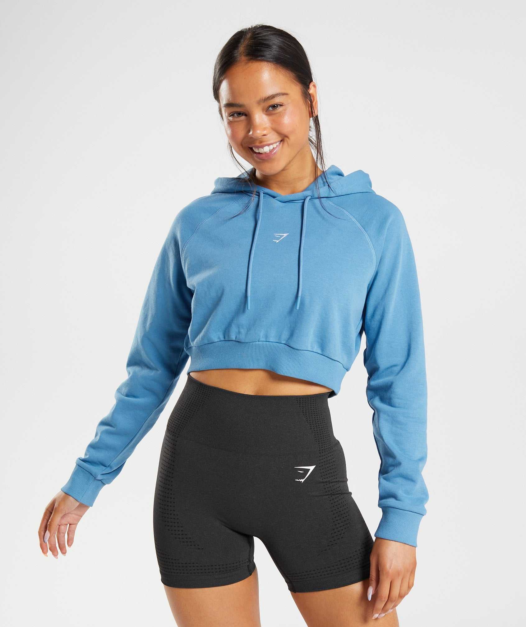 Pulowery Damskie Gymshark Treningowe Cropped Niebieskie | MYES59128