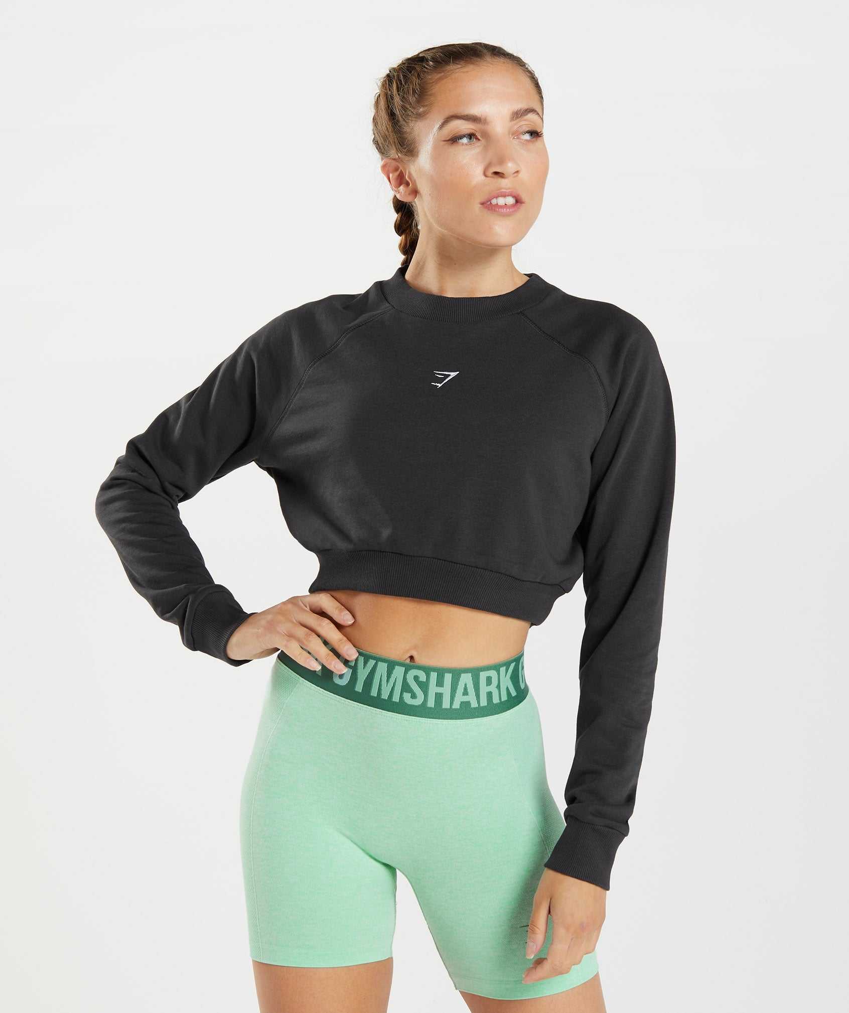 Pulowery Damskie Gymshark Treningowe Cropped Swetry Czarne | NVOD79064