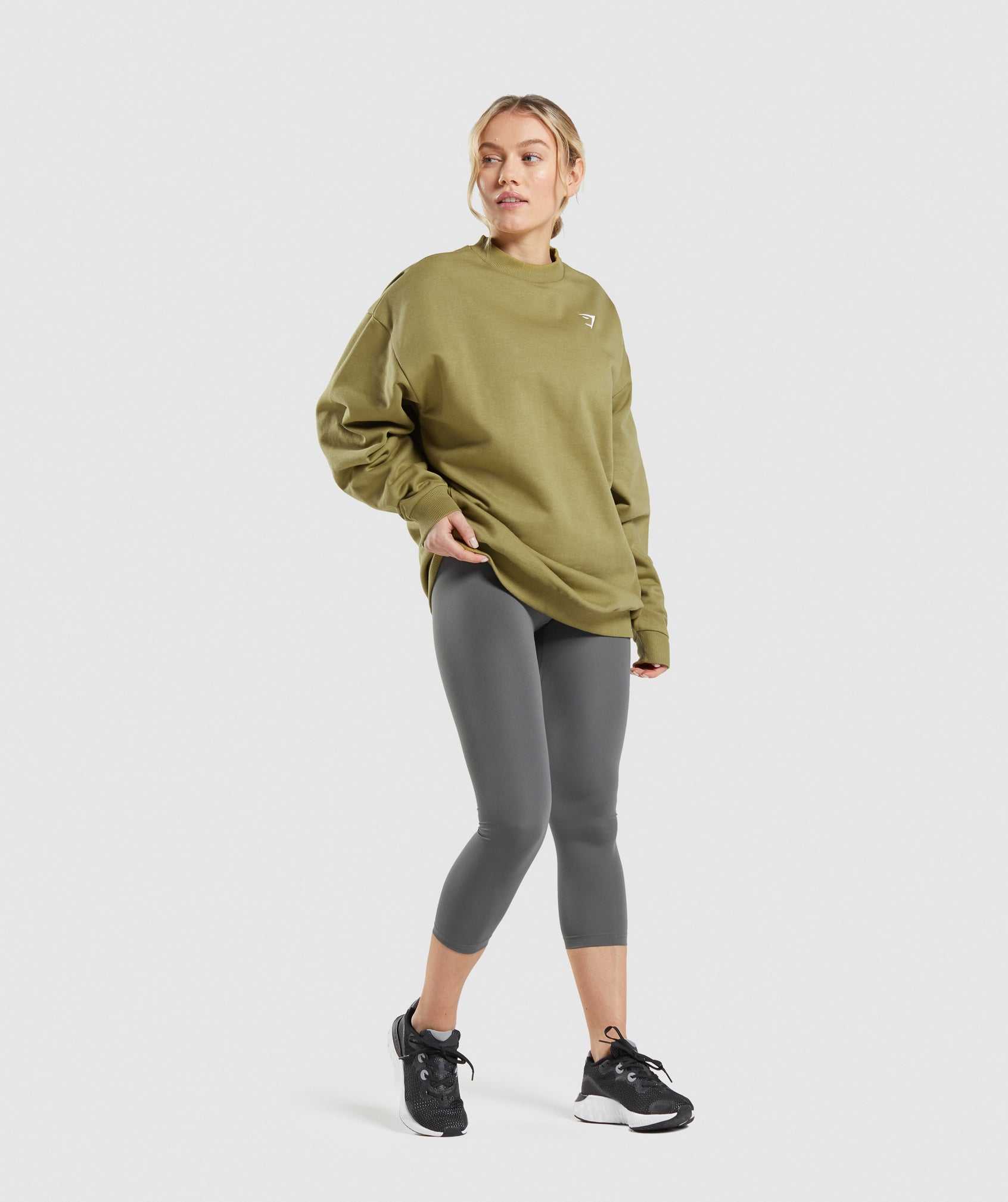 Pulowery Damskie Gymshark Treningowe Oversized Sweatshirt Zielone | PXLS76183