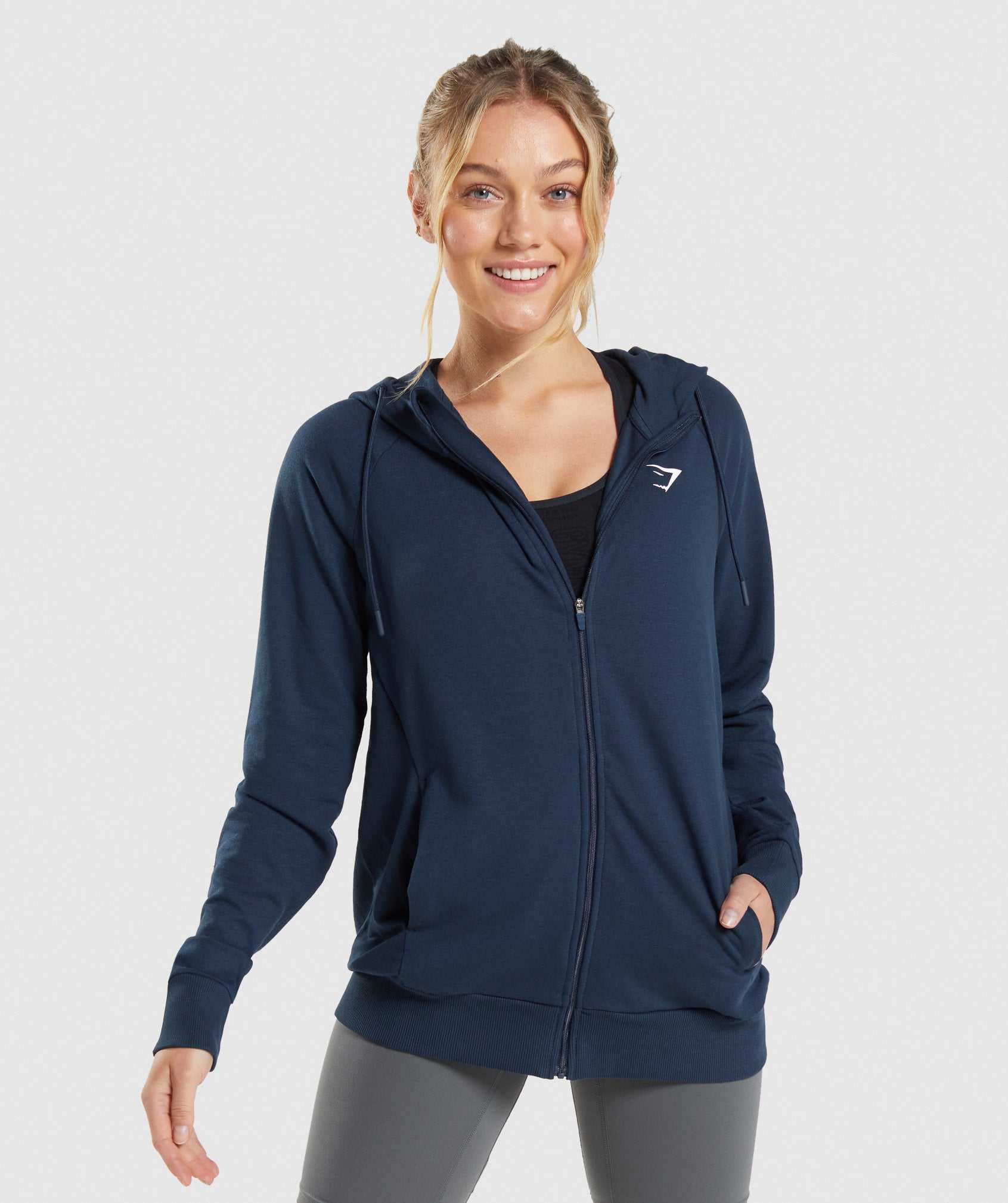 Pulowery Damskie Gymshark Treningowe Zip Granatowe | BLEF80415