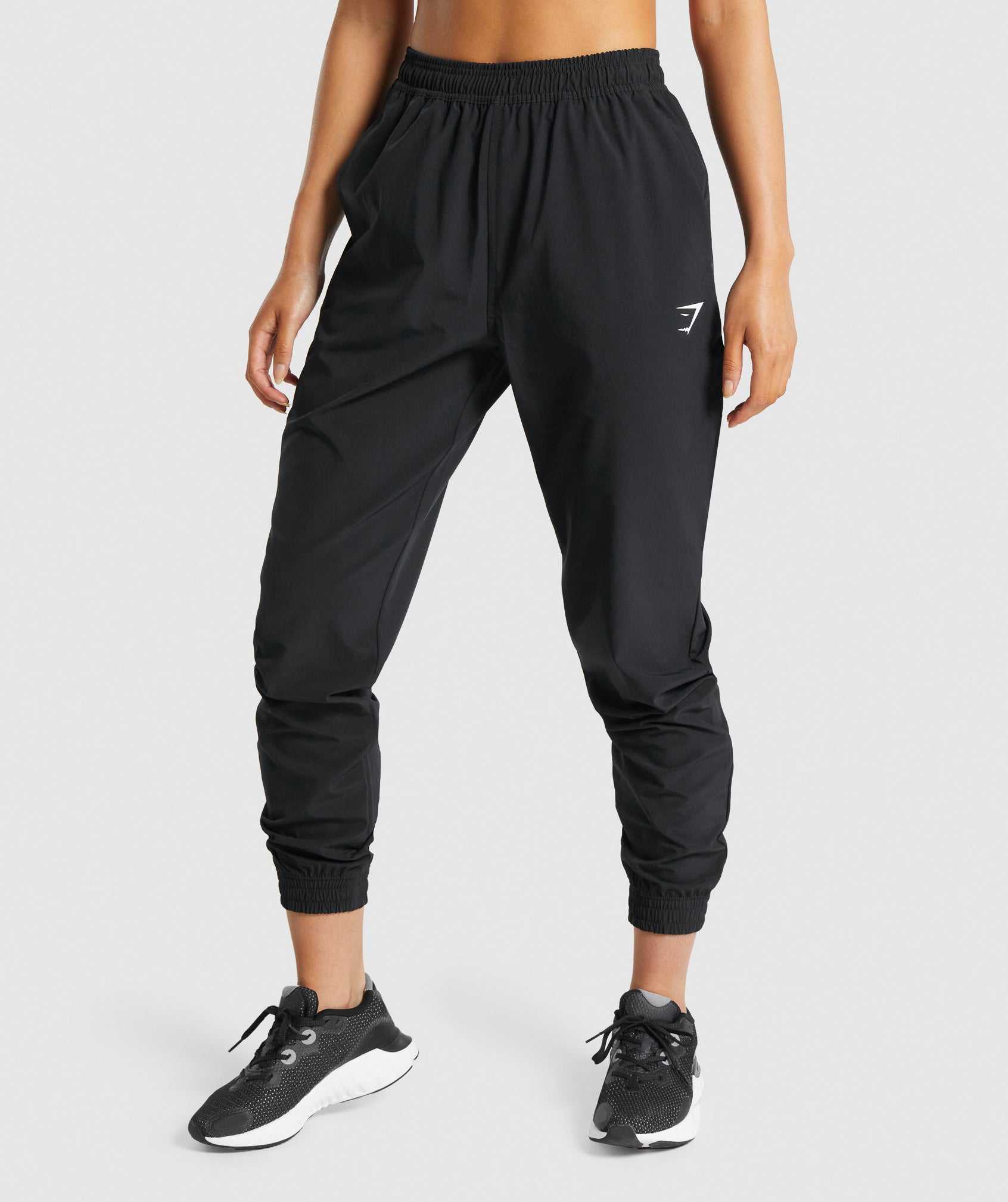 Spodnie Do Biegania Damskie Gymshark Treningowe Woven Czarne | RFUY39841