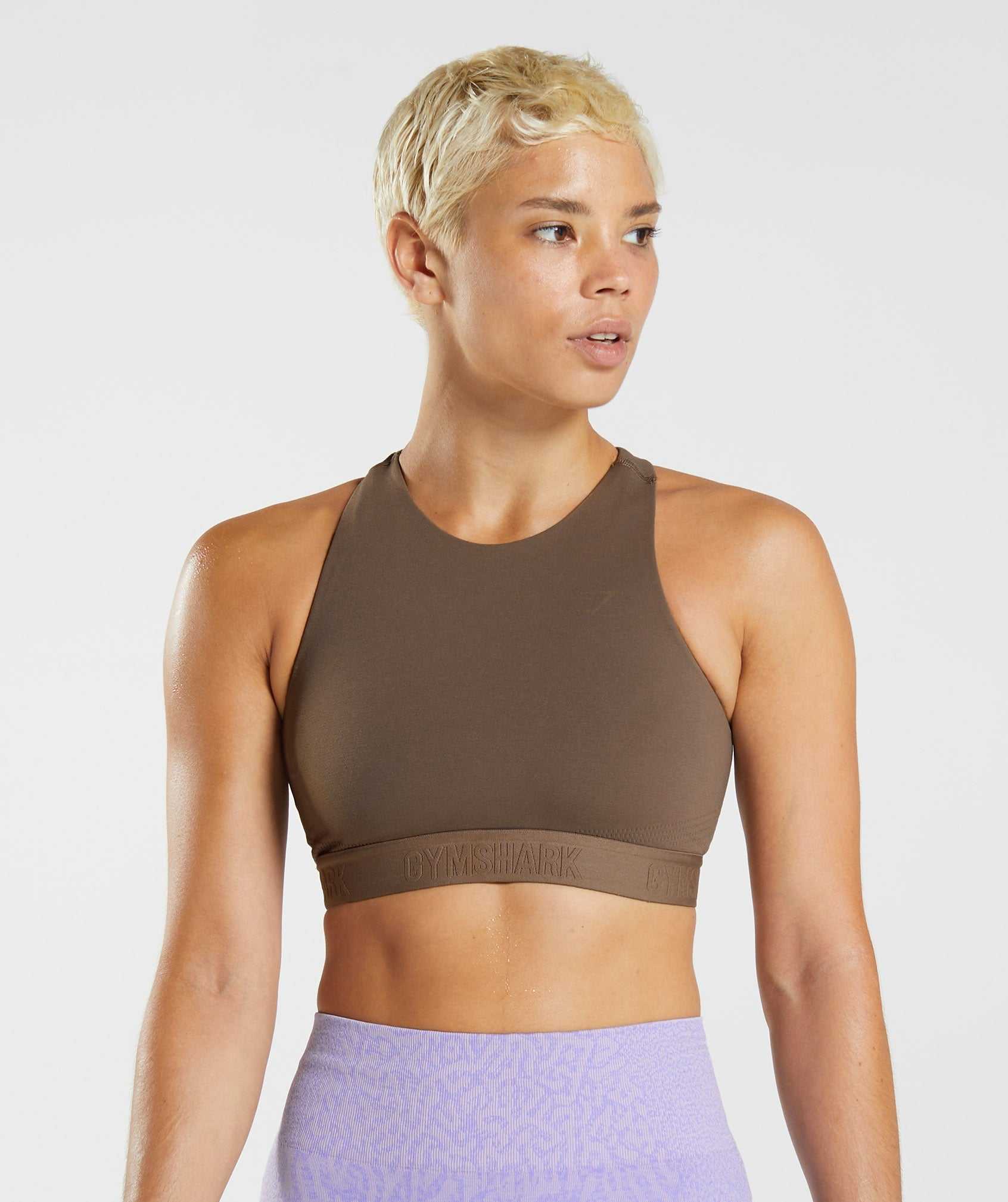 Staniki Sportowe Damskie Gymshark 315 Performance High Neck Brązowe Brązowe | CQAZ81792